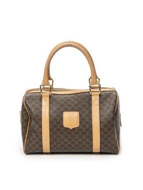 Celine Mini Boston Beige Brown Macadam Canvas Shoulder Bag